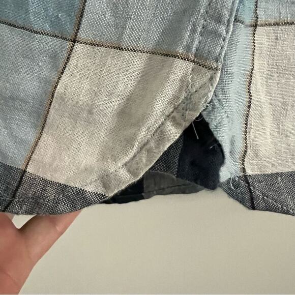 Perry Ellis Linen Blue Plaid Short Sleeve Button Down Shirt- Size M - Picture 6 of 10